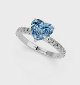 White gold Fancy Blue Heart Cut Diamond Solitaire Pavé Band with Four-Prong Setting