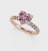 Rose gold Fancy Pink Heart  Solitaire Pave Diamond Engagement Ring with Four-Prong Setting