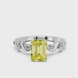 White gold Fancy Yellow Emerald  Solitaire Twisted Band with Prong Setting