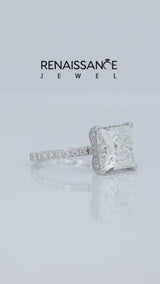 White gold Princess Cut Diamond Pavé Band Ring with Four-Prong Setting