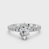 Silver Pear Cut Diamond Solitaire Pavé Band with Four-Prong Setting