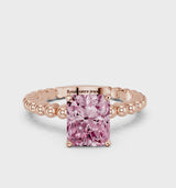 Rose gold Fancy Pink Radiant Cut Diamond Solitaire Ring with Beaded Band and Prong Setting