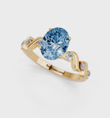 Yellow gold Fancy Blue Oval  Solitaire Twisted Band with Prong Setting