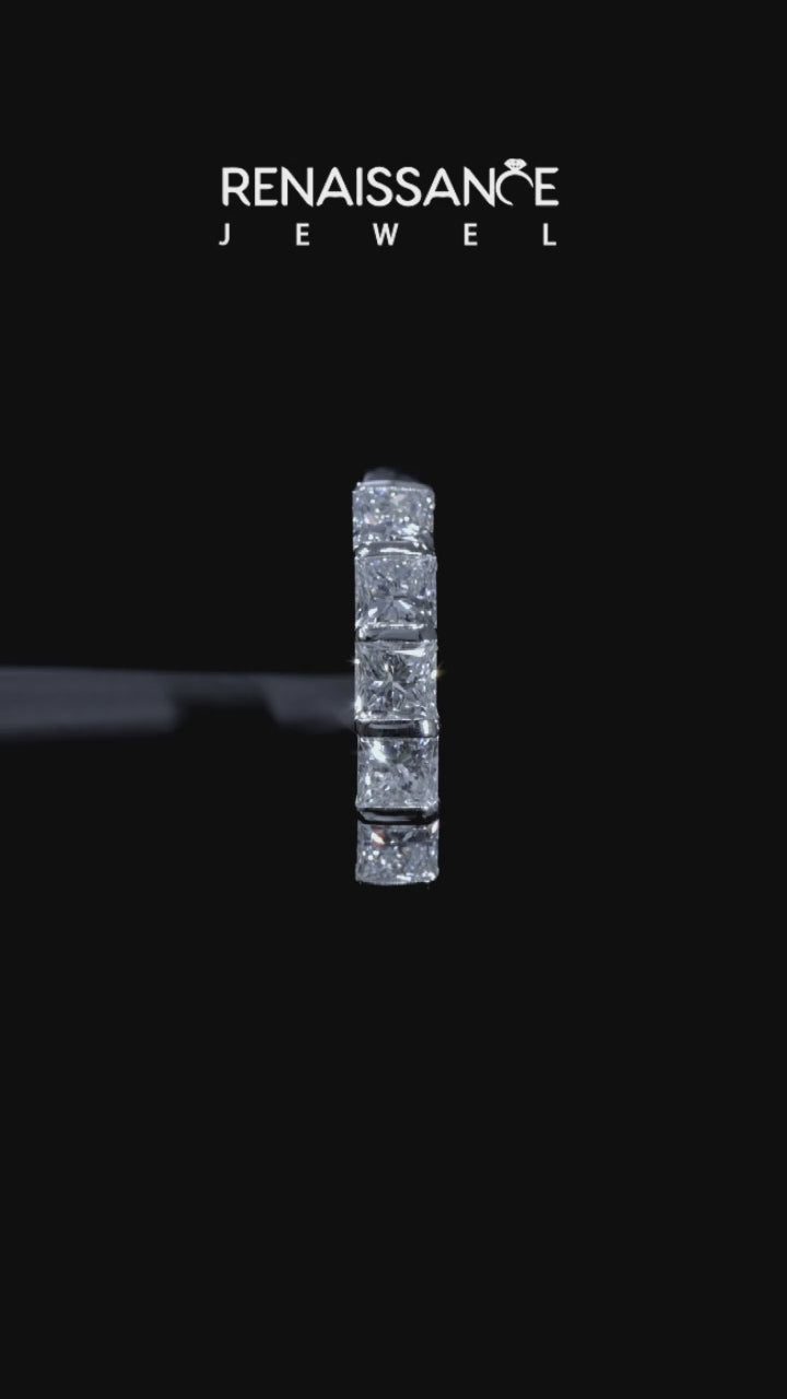 White gold Princess Cut Channel Set Diamond Band with Bar Prong Setting 4