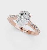 Rose gold Oval Cut Solitaire Diamond Engagement Ring with Pave Band and Four-Prong Setting