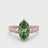 Rose gold Fancy Green Marquise Cut Diamond Solitaire Engagement Ring with Split Shank Pavé Band