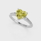 White gold Fancy Yellow Heart  Cut Channel Set Solitaire Engagement Ring with Four-Prong Setting