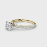 Yellow gold Heart Diamond Solitaire Ring with Prong Setting and Pavé Band