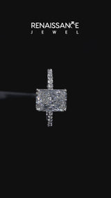 Platinum Radiant Cut Diamond Pavé Engagement Ring with Round  Accents and Prong Setting