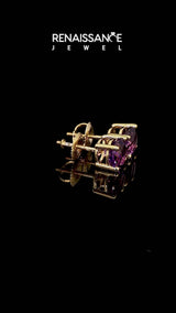 Yellow gold Round Cut Amethyst Stud Earrings