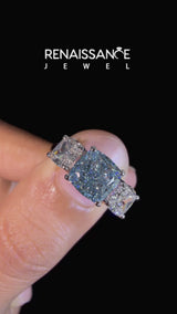 White gold Three-Stone Fancy Blue Cushion Cut Diamond Engagement Ring with Prong Setting