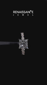 Rose gold Princess Cut Diamond Side Stone Solitaire Ring with Round  and Four-Prong Setting