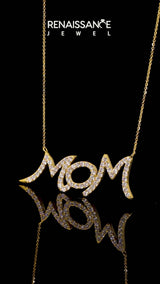 Yellow gold Pavé Round Diamond Script Pendant with Prong Setting