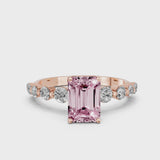Rose gold Fancy Pink Emerald Cut Solitaire Diamond Ring with Pave Band and Four-Prong Setting