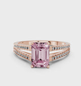Rose gold Fancy Pink Emerald Cut Diamond Solitaire Engagement Ring with Split Shank Pavé Band