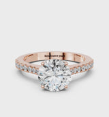 Rose gold Asscher Cut Solitaire Diamond Engagement Ring with Pave Band and Four-Prong Setting