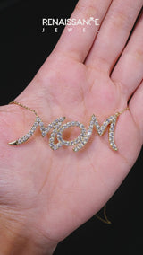 Yellow gold Pavé Round Diamond Script Pendant with Prong Setting