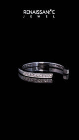 Silver Round Cut Pavé Diamond Contour Band with Milgrain Detailing