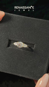 Yellow gold Three-Stone Pear Cut Brilliant Diamond Solitaire Ring with Tapered Band and Four-Prong Setting