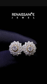 Yellow gold Round Diamond Sunburst Stud Earrings