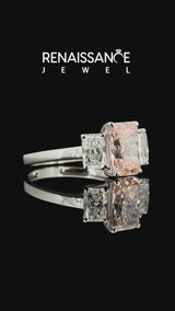 Platinum Radiant Cut Trellis Three Stone Engagement Ring Setting for Fancy Pink Center