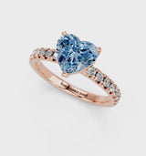 Rose gold Fancy Blue Heart  Solitaire Pave Diamond Engagement Ring with Four-Prong Setting