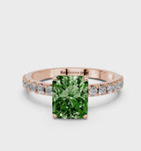 Rose gold Fancy Green Radiant Cut Diamond Solitaire Pavé Band with Four-Prong Setting