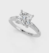 White gold Princess Cut Channel Set Solitaire Engagement Ring with Four-Prong Setting