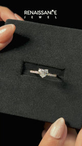 Rose gold Heart Cut Diamond Pave Band Solitaire Ring with Round  and Prong Setting