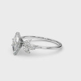White gold Marquise Diamond Floral Cluster Ring with Marquise Side Stones and Six-Prong Solitaire Setting