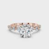 Rose gold Round Cut Solitaire Diamond Ring with Pave Band and Four-Prong Setting