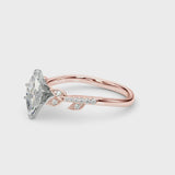 Rose gold Marquise Solitaire Leaf-Inspired Diamond Ring with Pavé Band and Four-Prong Setting