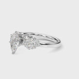White gold Pear Cluster Diamond Engagement Ring with Pavé Band and Four-Prong Setting