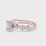 Rose gold Emerald Cut Solitaire Diamond Twisted Band with Pave Setting