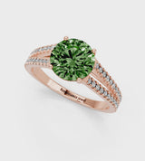 Rose gold Fancy Green Round Cut Diamond Solitaire Engagement Ring with Split Shank Pavé Band