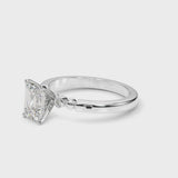 White gold Emerald Solitaire Beaded Band with Four-Prong Setting