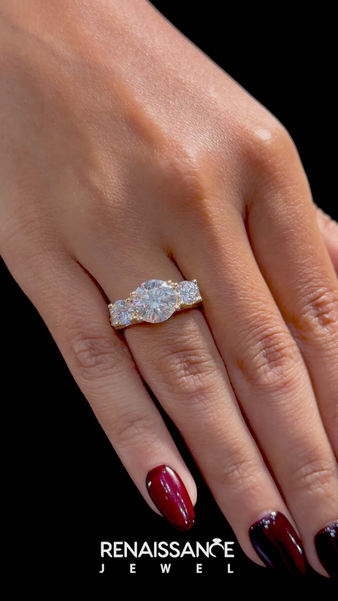 Yellow gold Three-Stone Round Cut Diamond Ring with Channel-Set Band and Four-Prong Setting_14