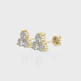 Yellow gold Triangular Cluster Round Diamond Stud Earrings with Prong Setting