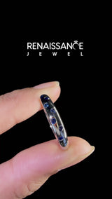 Silver Round Blue Sapphire Flush-Set Comfort Fit Band