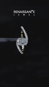 Yellow gold Oval Solitaire Twist Band with Pave Set Diamonds and Four-Prong Setting