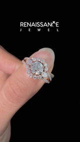 Rose gold Round Halo Split Shank Diamond Engagement Ring with Prong Setting