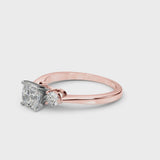Rose gold Three-Stone Cushion Solitaire Ring with Tapered Band and Four-Prong Setting