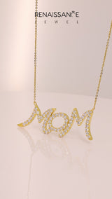 Yellow gold Pavé Round Diamond Script Pendant with Prong Setting