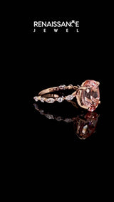 Rose gold Oval Cut Morganite Ring with Marquise and Round  Side Stones and Four-Prong Setting