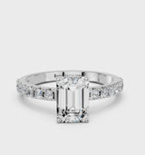 White gold Emerald Cut Diamond Solitaire Pavé Band with Four-Prong Setting