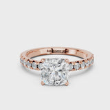 Rose gold Cushion Solitaire Pave Diamond Engagement Ring with Four-Prong Setting