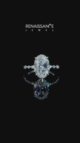 14K White Gold 4.08 Carat E VVS2 Oval Solitaire with Side Stones on a Pavé Band and Four-Prong Setting