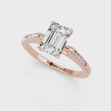 Rose gold Emerald Cut Channel Set Solitaire Engagement Ring with Four-Prong Setting
