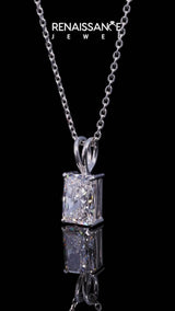 White gold Radiant Diamond Solitaire Pendant with Four Prong Setting