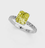 Silver Fancy Yellow Radiant Cut Diamond Solitaire Pavé Band with Four-Prong Setting